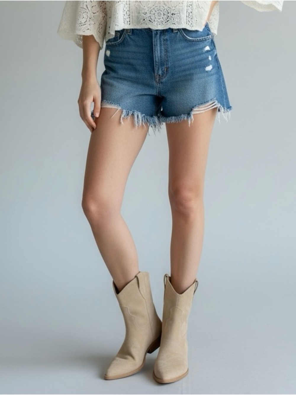 Dolce Vita Pointed Toe Tan Suede Western Cowgirl Booties Stacked Heel Size 7